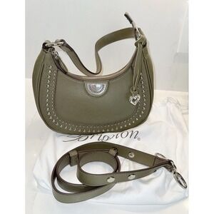 Brighton H4391V Jem Olive Green Studded Leather Shoulder Bag Purse Hobo Dust Bag